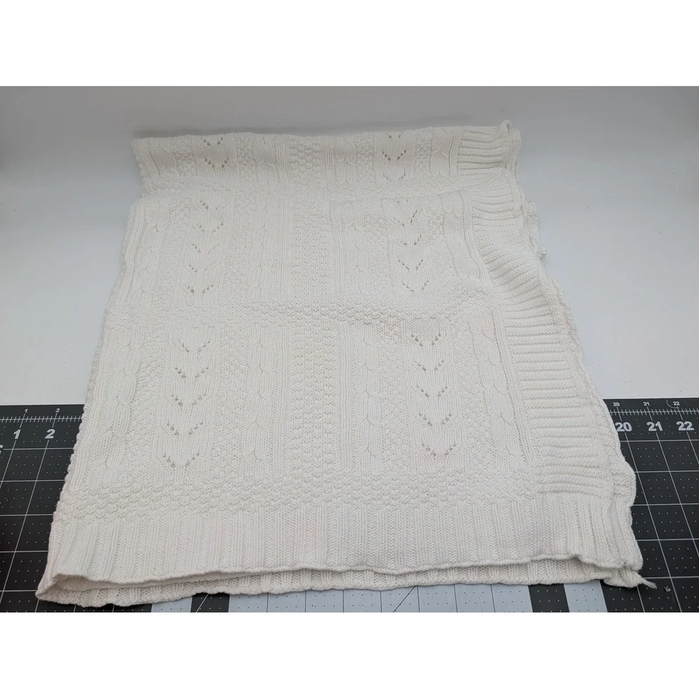 Bright Future Baby Blanket Cream White Cable Knit Cotton Pointelle Chevron